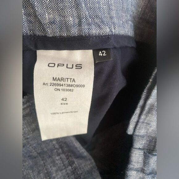 Opus Maritta Pants Women Blue Straight Wide Leg EU Size 42 Drawstring 100% Linen - Picture 12 of 15